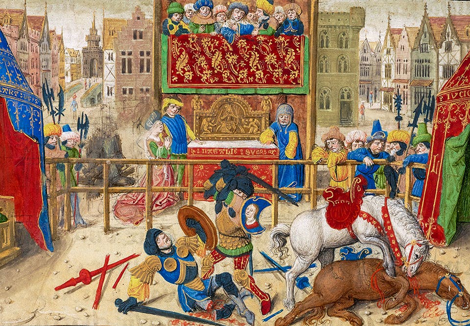 juridisk duell En juridisk duell är här avbildad på en miniatyr,